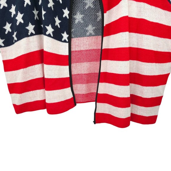 Janice Apparel Open Front Knit Cardigan Poncho ONE SIZE American Flag Pattern - Picture 9 of 16
